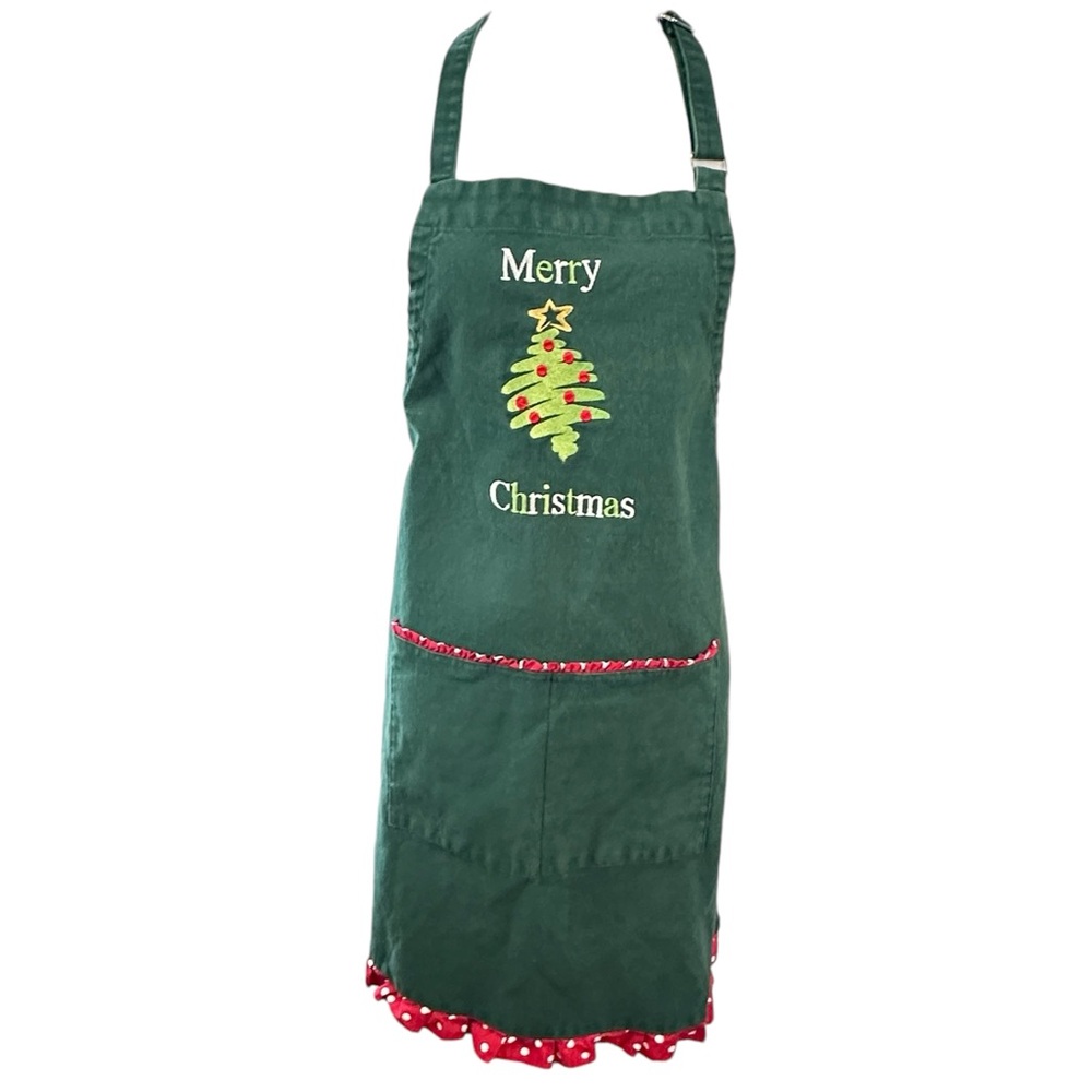 Vintage‎ Canvas Christmas Tree Apron Green With Pockets Adjustable Neck Straps